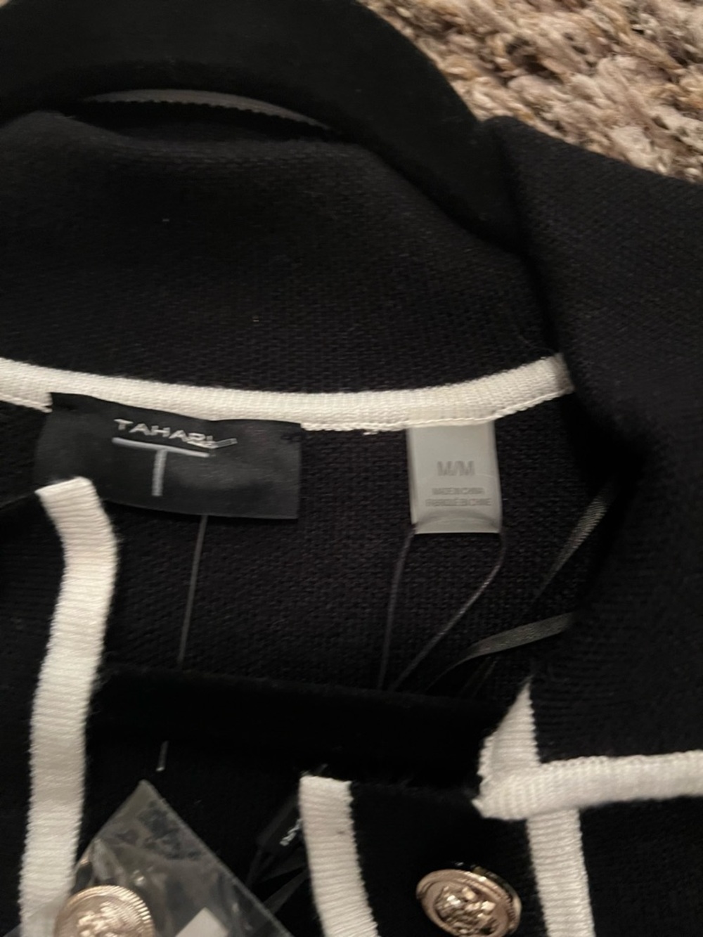 Tahari Black Cardigan with White Trim and Gold Buttons - Picture 3 of 3